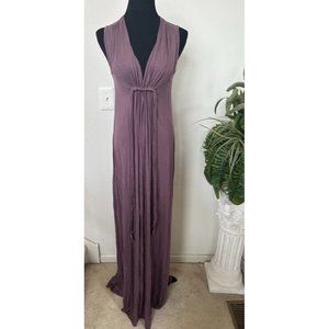 Rachael Pally Women's Purple Ruched Front Tie Deep V Neck Maxi Dress Size M